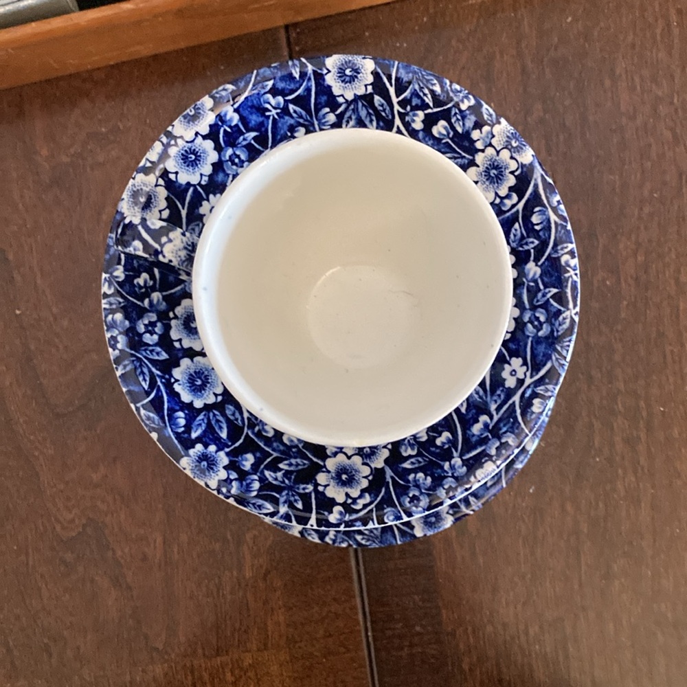Blue & White Demi-Tasse Pair England - Picture 2 of 3